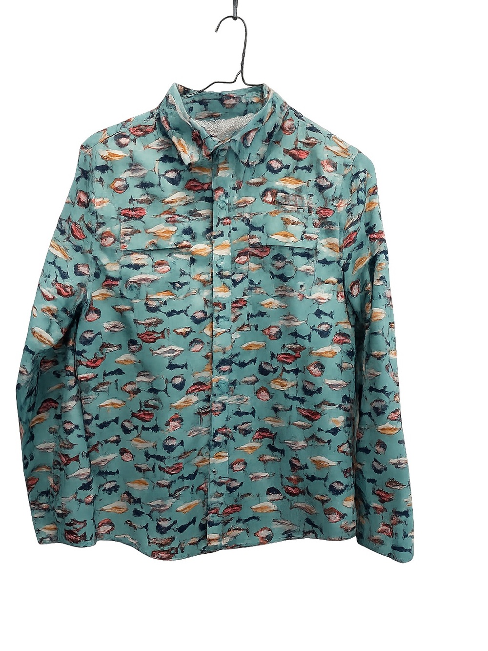 Aqua Fish Print Button-Up Shirt